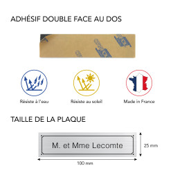 PLAQUE GRAVEE POUR BOITE AUX LETTRE A PERSONNALISER (BAL0009) AVEC DOUBLE  FACE AU DOS