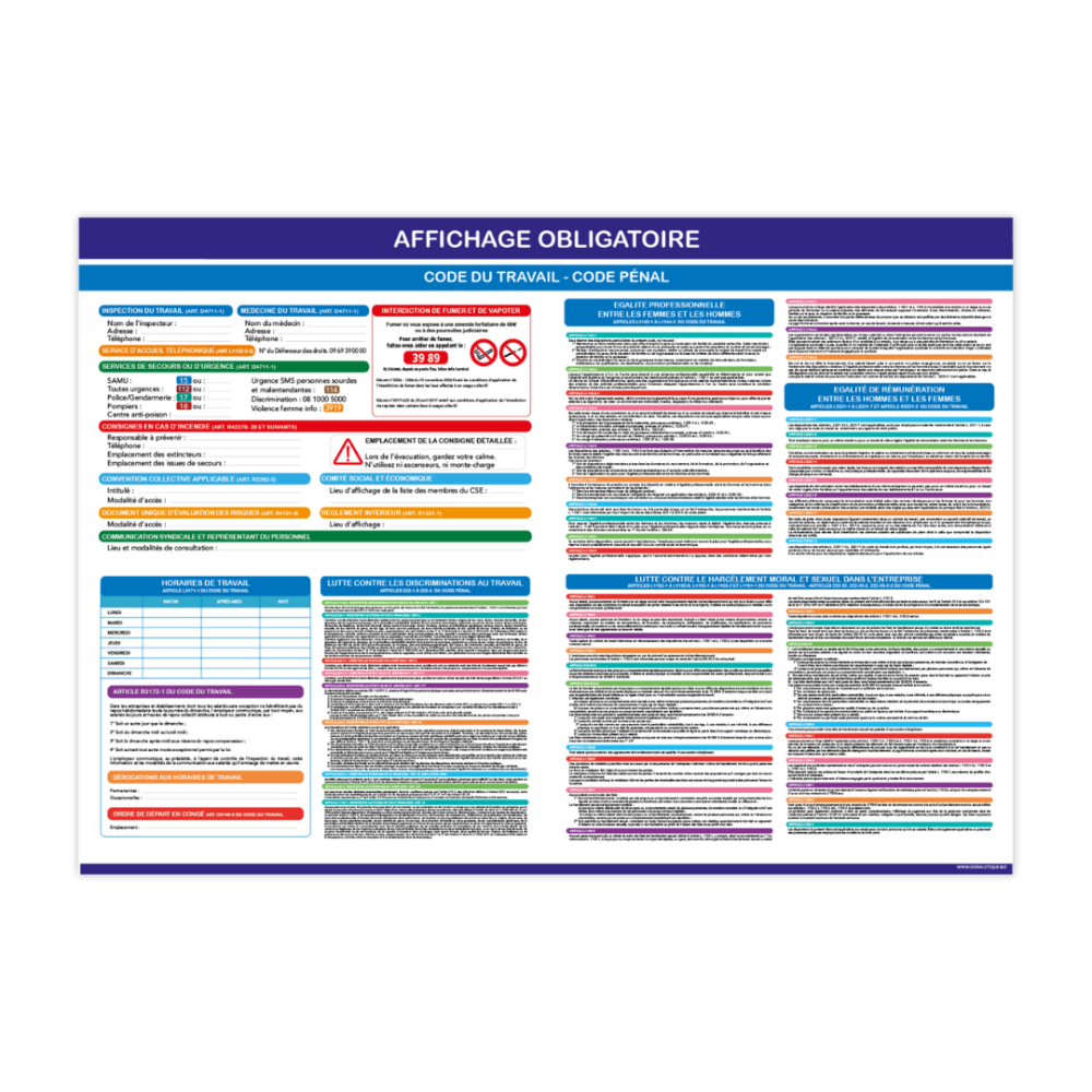 Pancarte affichage obligatoire Code du travail Pancarte affichage obligatoire Code du travail