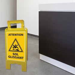 Chevalet de signalisation attention sol glissant jaune