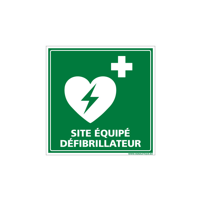 Panneau de secours DAE site équipé d'un défibrillateur cardiaque