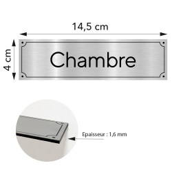 Plaque de porte Chambre en pvc aluminium argent brossé 14,5 x 4 cm