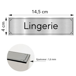 Plaque de porte Lingerie en pvc aluminium argent brossé 14,5 x 4 cm