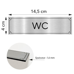 Plaque de porte WC en pvc aluminium argent brossé 14,5 x 4 cm