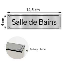 Plaque de porte Salle de Bains en pvc aluminium argent brossé 14,5 x 4 cm