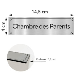 Plaque de porte Chambre des Parents en pvc aluminium argent brossé 14,5 x 4 cm