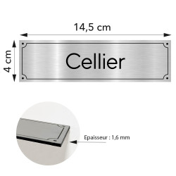 Plaque de porte Cellier en pvc aluminium argent brossé 14,5 x 4 cm