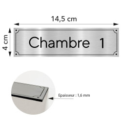 Plaque de porte gravée argent brossé chambre avec numéro personnalisé 145x40mm