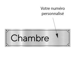 Plaque de porte aspect argent brossé personnalisable avec numéro de chambre