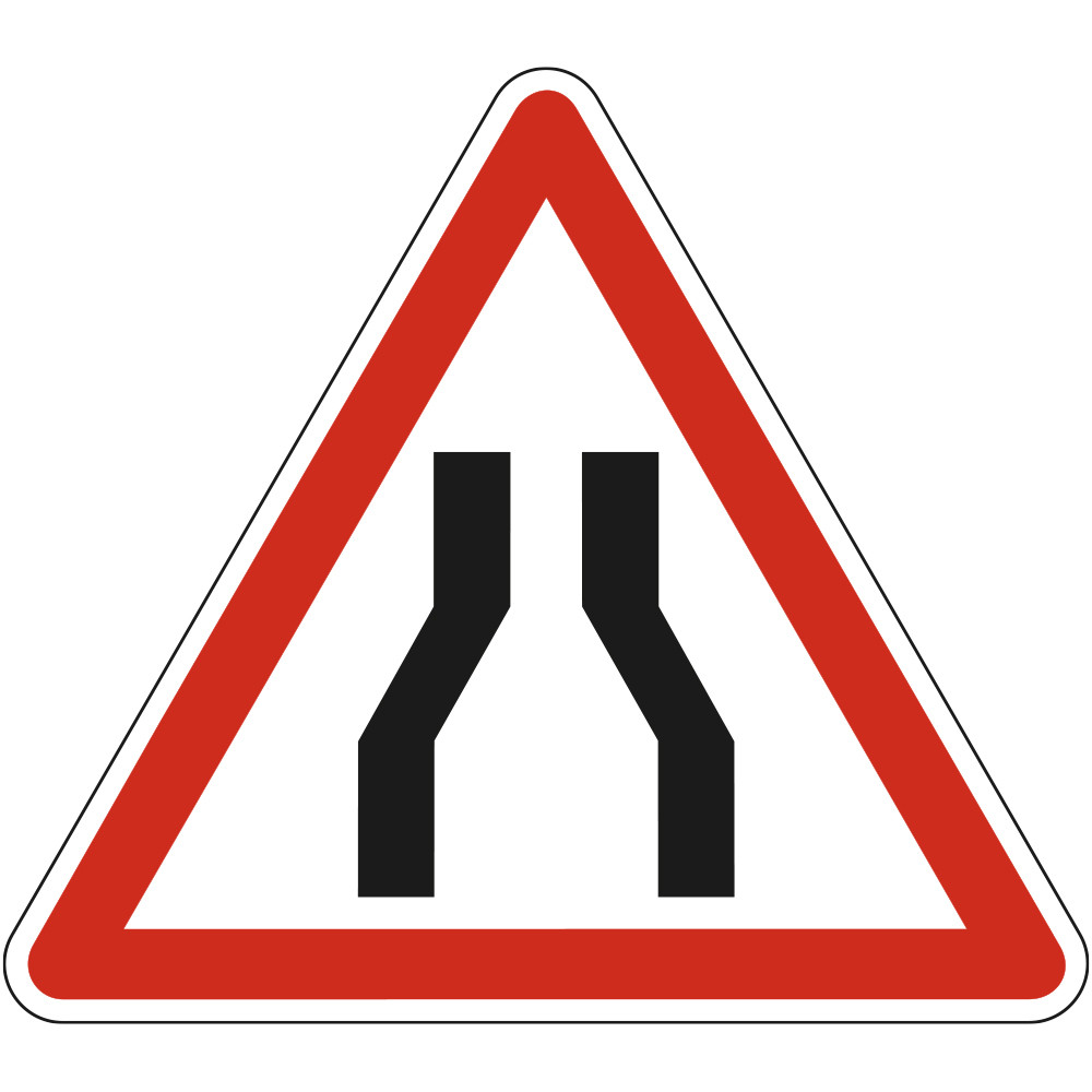 Panneau Danger Chaussée rétrécie A3 Signalisation Triangulaire Bord Rouge Panneau Sécurité Routière