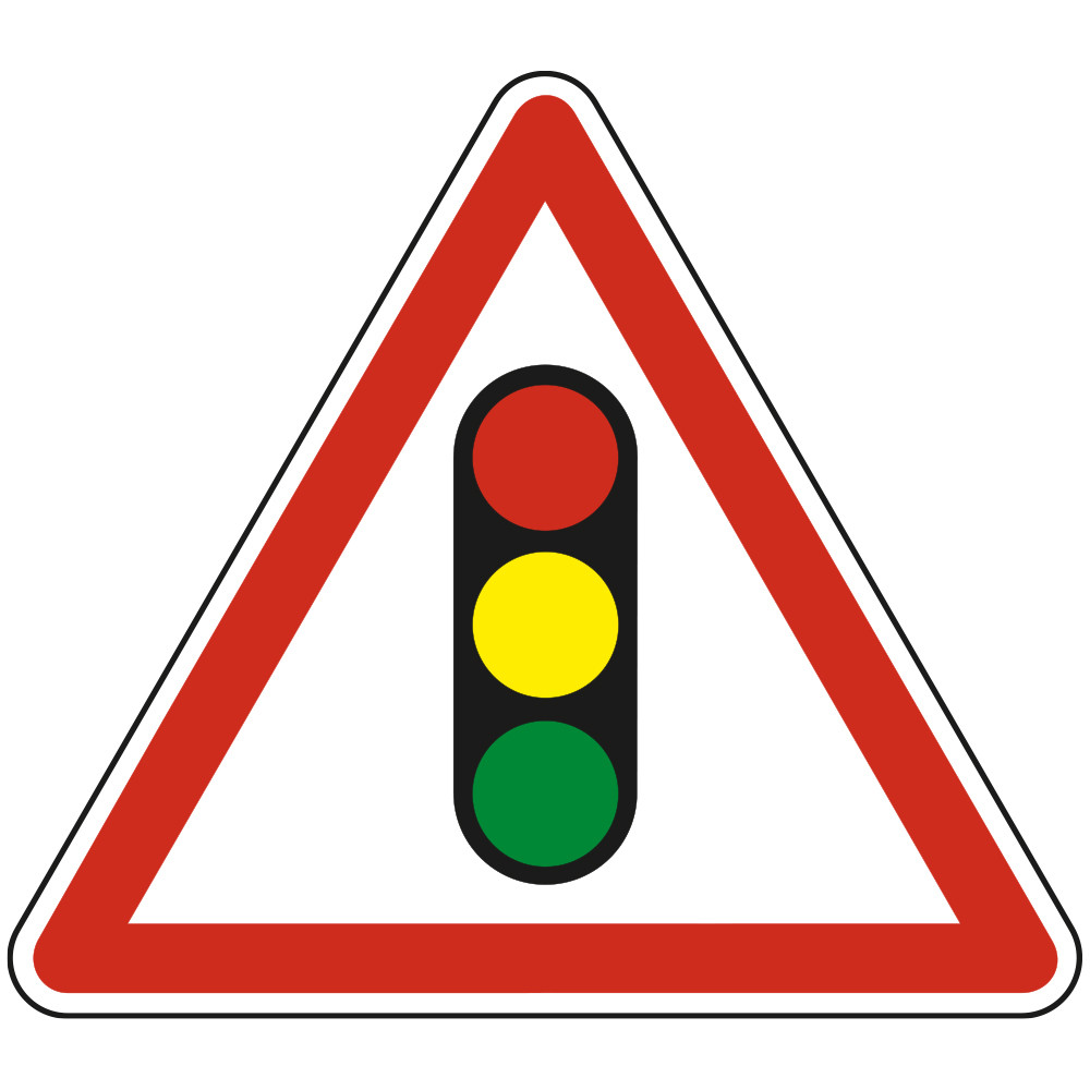 Panneau Danger Annonce de feux tricolores A17 Signalisation Triangulaire Bord Rouge Panneau Sécurité Routière