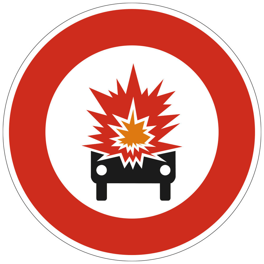 Panneau Interdiction Accès interdit aux véhicules transportant des marchandises explosives B18a Signalisation Ronde Bord Rouge
