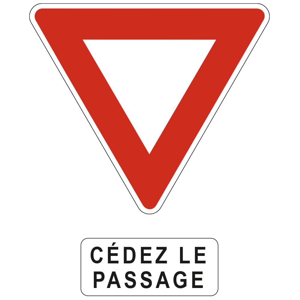 Panneau Intersection Cédez le passage à l'intersection et panonceau cédez le passage AB3a+M9c Signalisation Triangulaire Bord Ro Panneau Intersection Cédez le passage à l'intersection et panonceau cédez le passage AB3a+M9c Signalisation Triangulaire Bord Ro