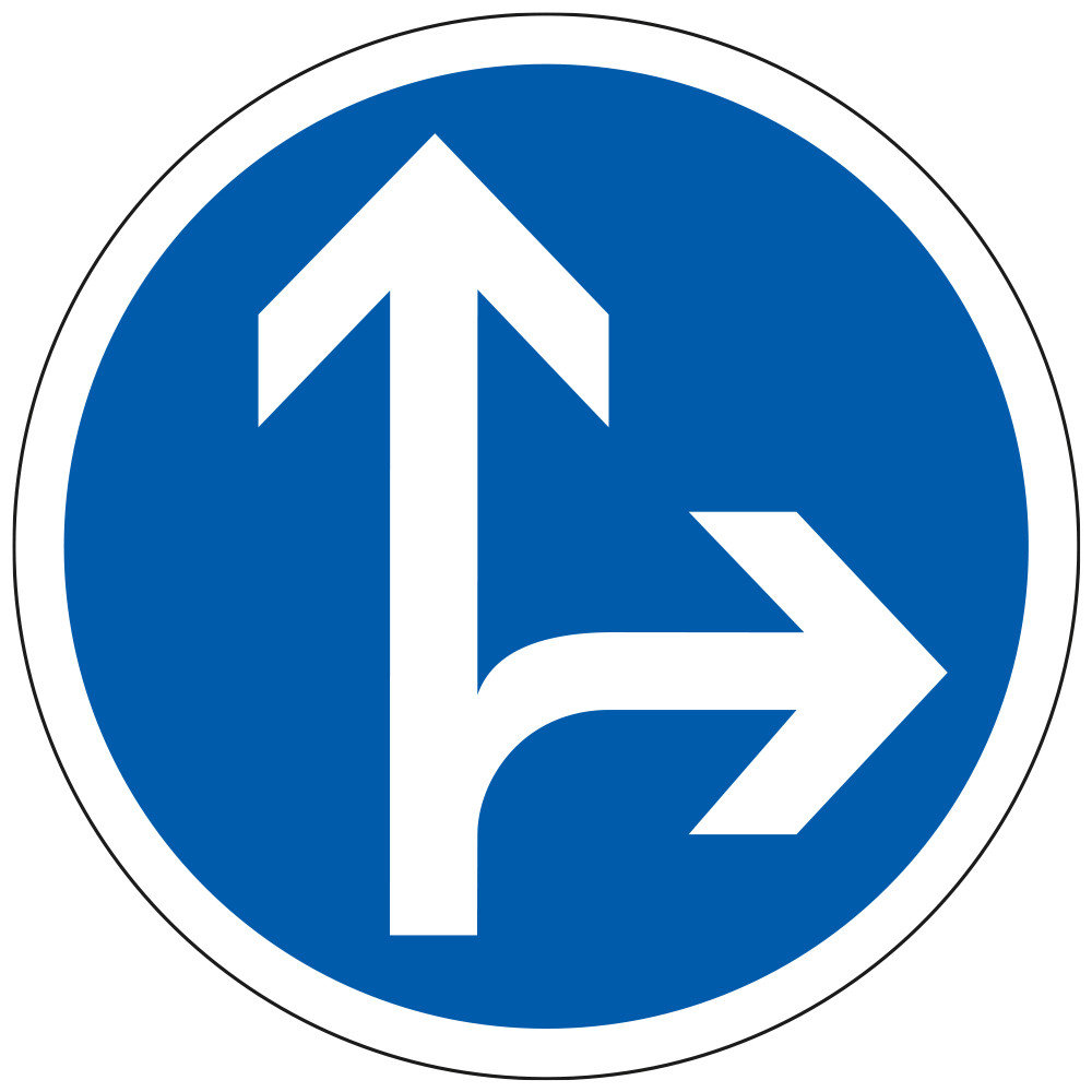 Panneau Obligation Directions obligatoires à la prochaine intersection tout droit ou à droite B21d1 Signalisation Ronde Fond ble