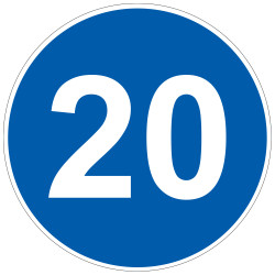 Panneau Obligation Vitesse minimale obligatoire personnalisé B25 Signalisation Ronde Fond bleu Panneau Sécurité Routière