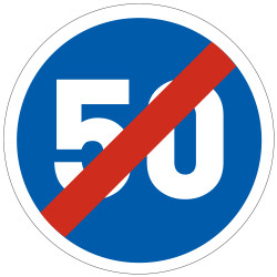 Panneau de fin d'obligation fin de vitesse minimale obligatoire personnalisé B43 Signalisation Ronde Fond bleu Panneau Sécurite