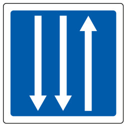 Panneau d'indication Section de route à trois voies affectées C29c Signalisation Carré Fond bleu Panneau Sécurité Routière