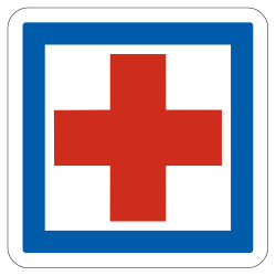 Panneau d'indication des services Poste de secours CE1 Signalisation Carré Fond blanc Bordure bleu Panneau Sécurité Routière