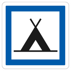 Panneau d'indication des services Terrain de camping pour tentes CE4a Signalisation Carré Fond blanc Bordure bleu Panneau