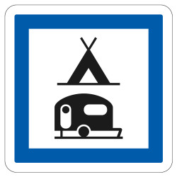 Panneau d'indication des services Terrain de camping pour tentes et caravanes CE4c Signalisation Carré Fond blanc Bordure bleu