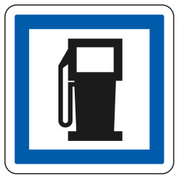 Panneau d'indication des services Poste de distribution de carburant CE15a Signalisation Carré Fond blanc Bordure bleu Panneau