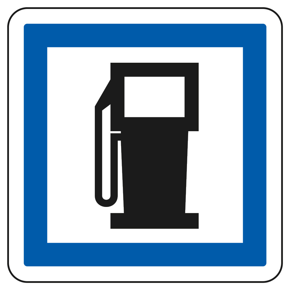 Panneau d'indication des services Poste de distribution de carburant CE15a Signalisation Carré Fond blanc Bordure bleu Panneau
