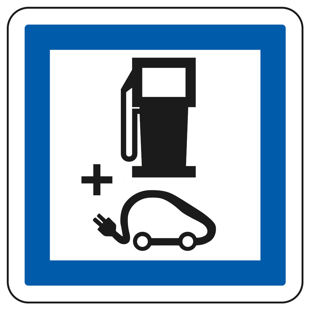 Panneau d'indication des services Poste de distribution de carburant et recharge véhicules électriques CE15g Signalisation Carré