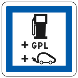 Panneau d'indication des services Poste de distribution de carburant et GPL et recharge véhicules électriques CE15h