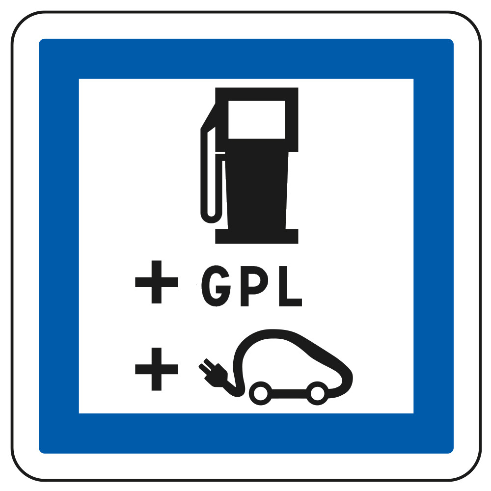 Panneau d'indication des services Poste de distribution de carburant et GPL et recharge véhicules électriques CE15h Panneau d'indication des services Poste de distribution de carburant et GPL et recharge véhicules électriques CE15h