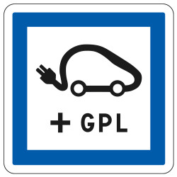 Panneau d'indication des services Poste de recharge véhicules électriques et GPL CE15j Signalisation Carré Fond blanc Bordure