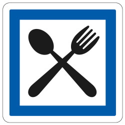 Panneau d'indication des services Restaurant ouvert 7 jours sur 7 CE16 Signalisation Carré Fond blanc Bordure bleu Panneau