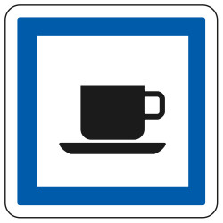 Panneau d'indication des services Débit de boissons ouvert CE18 Signalisation Carré Fond blanc Bordure bleu Panneau Sécurité