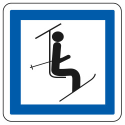 Panneau d'indication des services Point de départ télésiège ou télécabine CE20b Signalisation Carré Fond blanc Bordure bleu