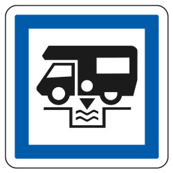 Panneau d'indication des services Station de vidange pour caravanes CE24 Signalisation Carré Fond blanc Bordure bleu Panneau