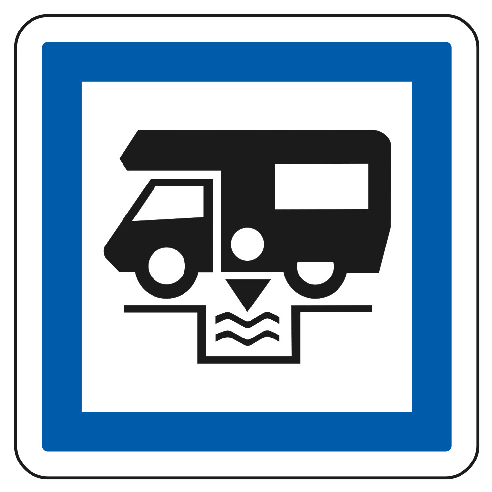 Panneau d'indication des services Station de vidange pour caravanes CE24 Signalisation Carré Fond blanc Bordure bleu Panneau