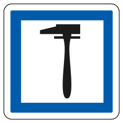 Panneau d'indication des services Poste de dépannage CE28 Signalisation Carré Fond blanc Bordure bleu Panneau Sécurité