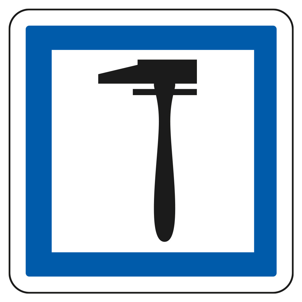 Panneau d'indication des services Poste de dépannage CE28 Signalisation Carré Fond blanc Bordure bleu Panneau Sécurité
