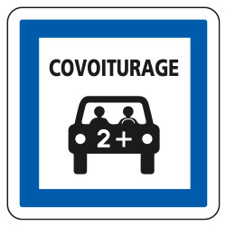 Panneau d'indication des services Aire ou parking de covoiturage CE52 Signalisation Carré Fond blanc Bordure bleu Panneau