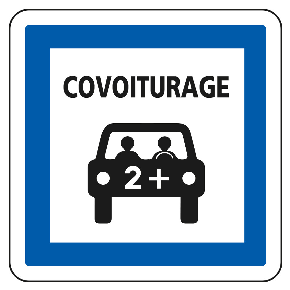 Panneau d'indication des services Aire ou parking de covoiturage CE52 Signalisation Carré Fond blanc Bordure bleu Panneau