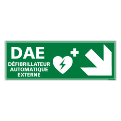 PANNEAU DEFIBRILLATEUR AUTOMATIQUE EXTERNE FLECHE VERS LE BAS A DROITE (B0335)