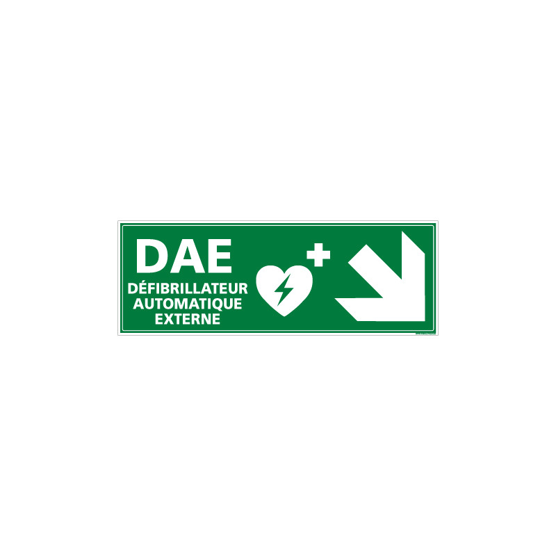 PANNEAU DEFIBRILLATEUR AUTOMATIQUE EXTERNE FLECHE VERS LE BAS A DROITE (B0335)