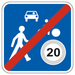 Panneau Fin de zone de circulation Sortie de zone de rencontre B53 Signalisation Carré Fond bleu Panneau Sécurité Routière