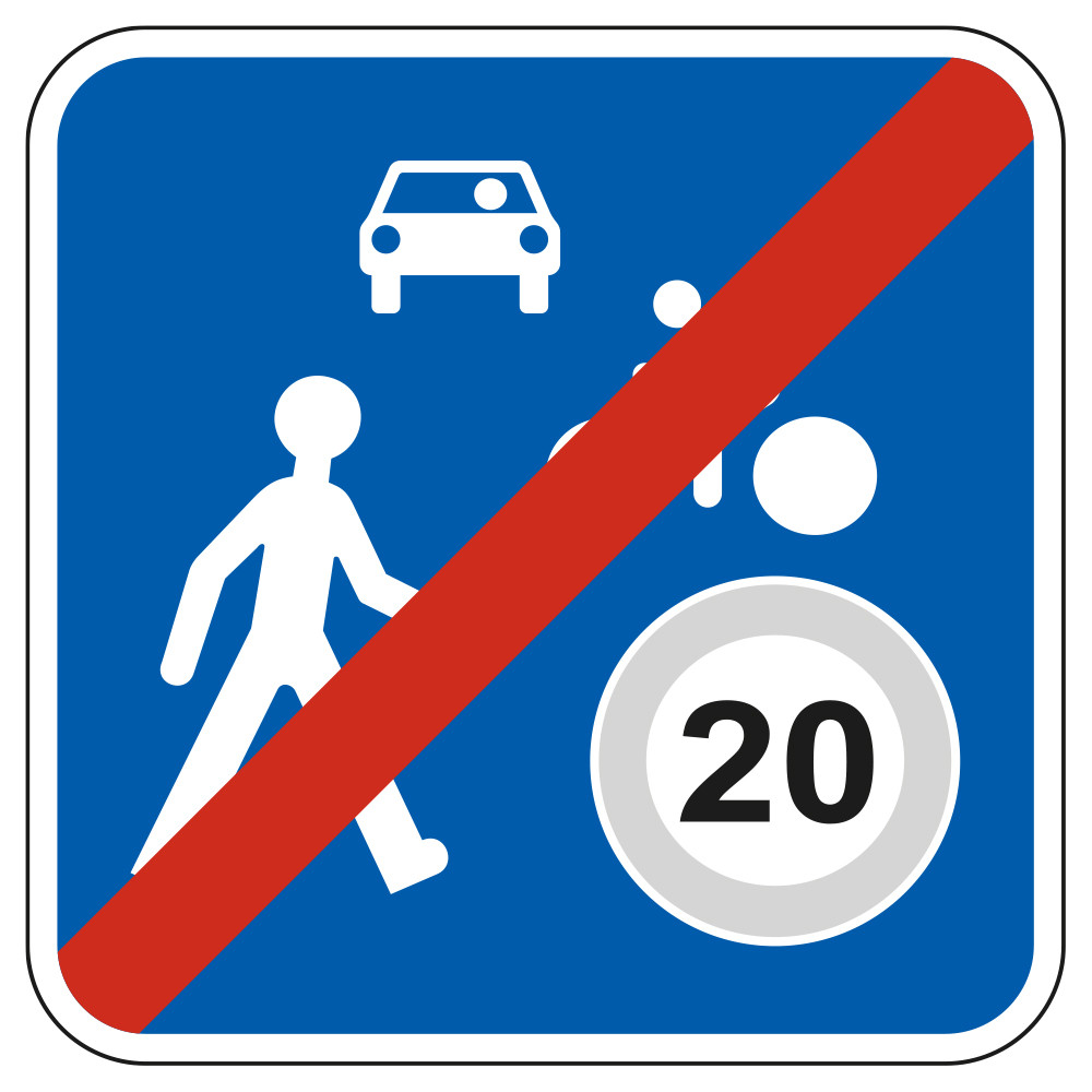 Panneau Fin de zone de circulation Sortie de zone de rencontre B53 Signalisation Carré Fond bleu Panneau Sécurité Routière