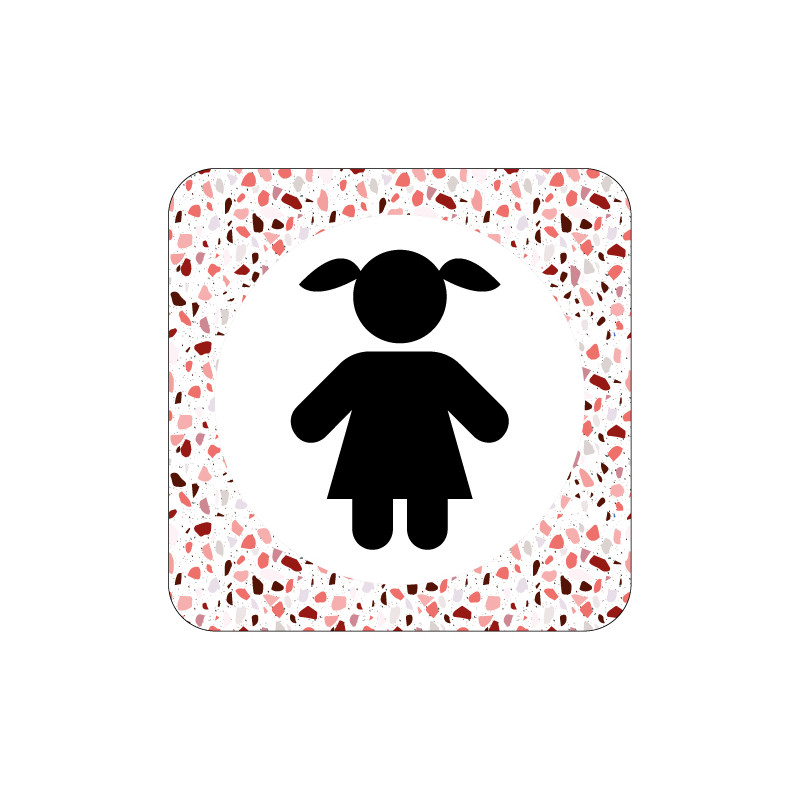 PLAQUE DE PORTE DESIGN SPHERE TOILETTE FILLE - 125X125mm PLAQUE DE PORTE DESIGN SPHERE TOILETTE FILLE - 125X125mm