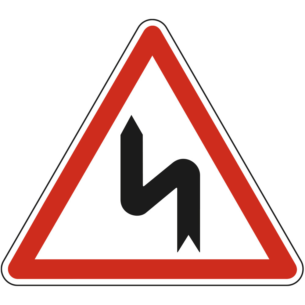 Panneau Danger Succession de virages dont le 1er est à gauche A1d Signalisation Triangulaire Bord Rouge Panneau Sécurité