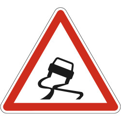 Panneau Danger Chaussée particulièrement glissante A4 Signalisation Triangulaire Bord Rouge Panneau Sécurité Routière