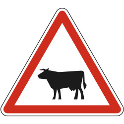 Panneau Danger Passage d'animaux domestiques A15a1 Signalisation Triangulaire Bord Rouge Panneau Sécurité Routière