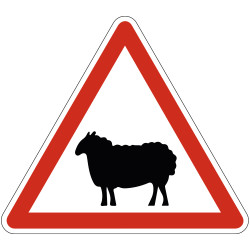 Panneau Danger Passage d'animaux domestiques A15a2 Signalisation Triangulaire Bord Rouge Panneau Sécurité Routière