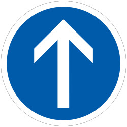 Panneau Obligation Direction obligatoire à la prochaine intersection tout droit B21b Signalisation Ronde Fond bleu Panneau