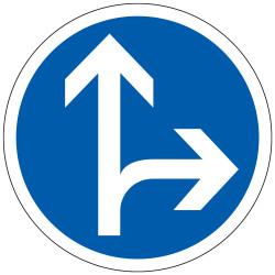 Panneau Obligation Directions obligatoires à la prochaine intersection tout droit ou à droite B21d1 Signalisation Ronde Fond ble