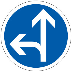 Panneau Obligation Directions obligatoires à la prochaine intersection tout droit ou à gauche B21d2 Signalisation Ronde Fond ble